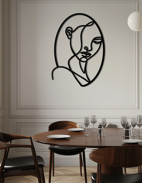 Load image into Gallery viewer, Abstract Woman Face Line Art – Minimalist Metal Wall Decor in Oval Frame- KAF635
