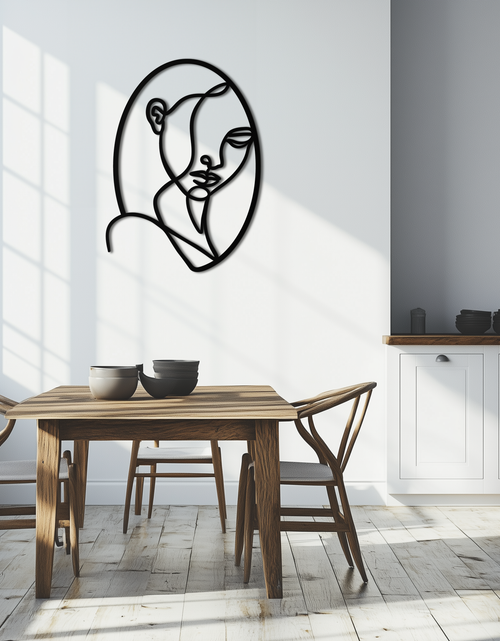 Load image into Gallery viewer, Abstract Woman Face Line Art – Minimalist Metal Wall Decor in Oval Frame- KAF635
