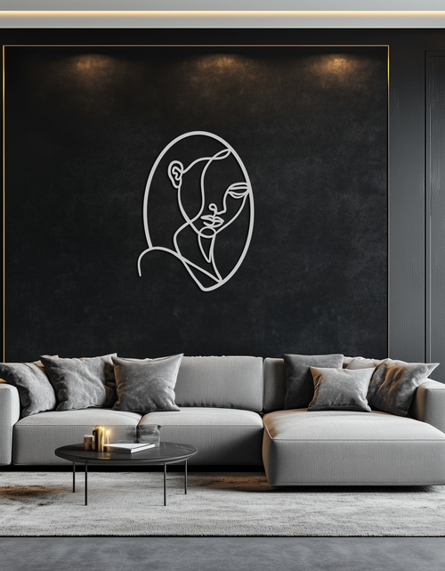 Load image into Gallery viewer, Abstract Woman Face Line Art – Minimalist Metal Wall Decor in Oval Frame- KAF635

