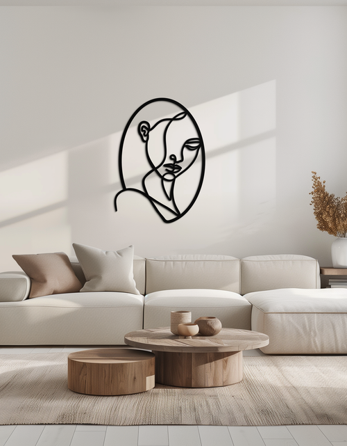 Load image into Gallery viewer, Abstract Woman Face Line Art – Minimalist Metal Wall Decor in Oval Frame- KAF635
