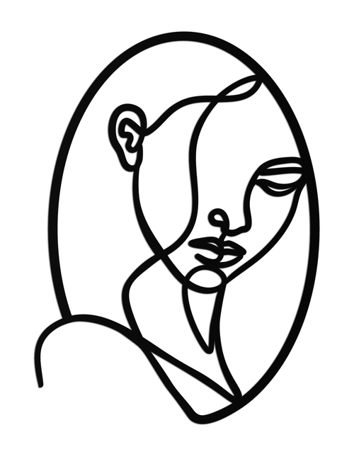 Load image into Gallery viewer, Abstract Woman Face Line Art – Minimalist Metal Wall Decor in Oval Frame- KAF635
