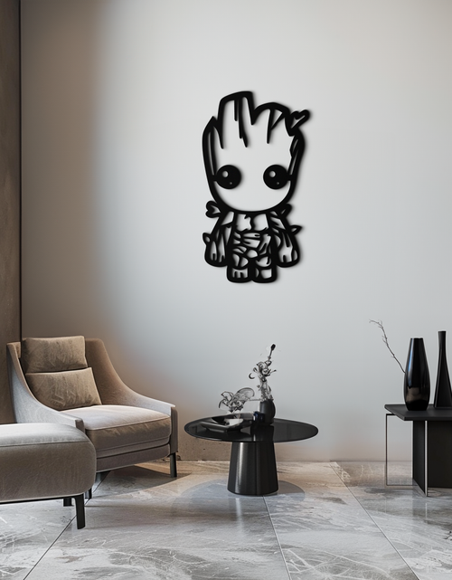Load image into Gallery viewer, Baby Groot Silhouette Metal Wall Art – Cute Comic Character Metal Decor for Kids and Fans- KAF636
