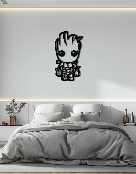 Bebek Groot Silüeti Metal Duvar Sanatı – Çocuklar ve Hayranlar için Sevimli Çizgi Roman Karakteri Metal Dekoru- KAF636