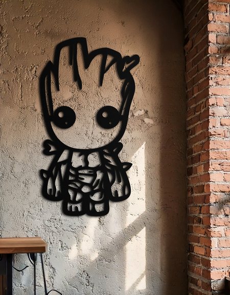 Bebek Groot Silüeti Metal Duvar Sanatı – Çocuklar ve Hayranlar için Sevimli Çizgi Roman Karakteri Metal Dekoru- KAF636
