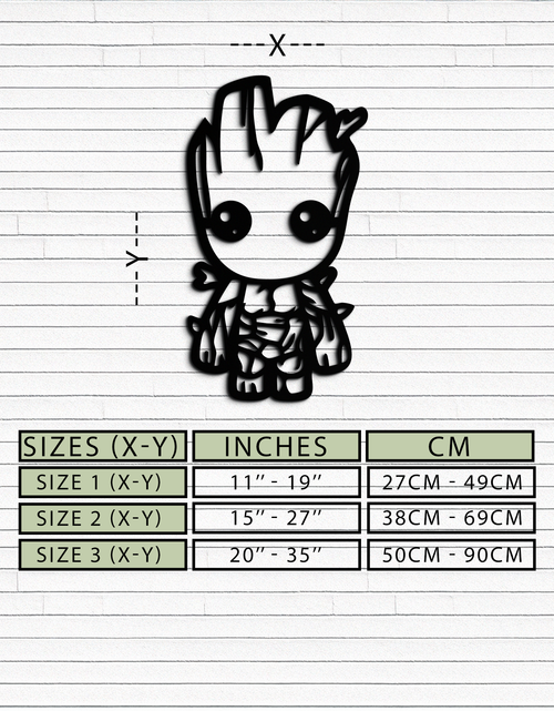 Load image into Gallery viewer, Baby Groot Silhouette Metal Wall Art – Cute Comic Character Metal Decor for Kids and Fans- KAF636
