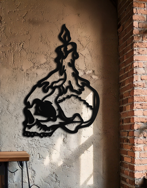 Load image into Gallery viewer, Candle on Skull Gothic Style Metal Wall Art – Dark Themed Home Decor - KAF643
