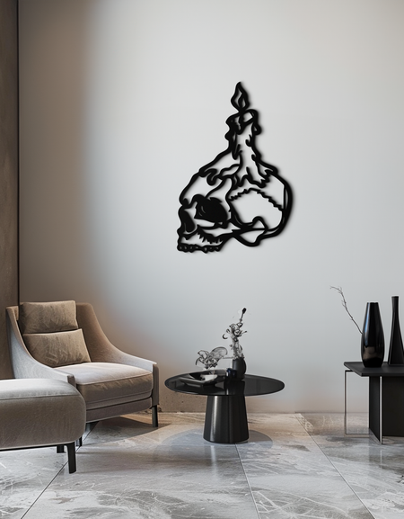 Kafatası Üzerinde Mum Gotik Stil Metal Duvar Sanatı – Karanlık Temalı Ev Dekoru - KAF643