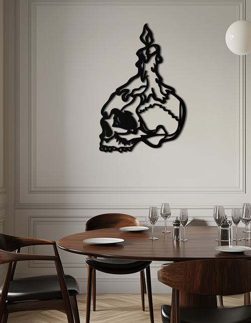 Load image into Gallery viewer, Candle on Skull Gothic Style Metal Wall Art – Dark Themed Home Decor - KAF643
