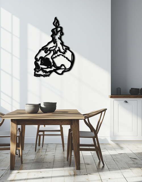 Load image into Gallery viewer, Candle on Skull Gothic Style Metal Wall Art – Dark Themed Home Decor - KAF643
