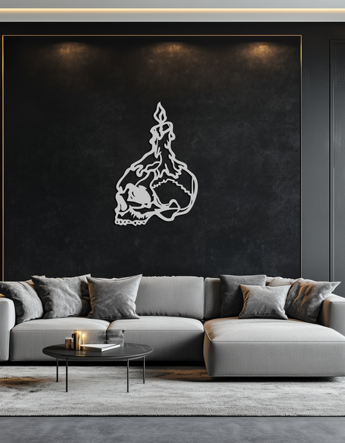 Load image into Gallery viewer, Candle on Skull Gothic Style Metal Wall Art – Dark Themed Home Decor - KAF643
