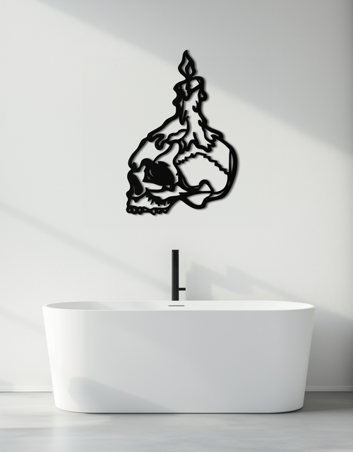 Load image into Gallery viewer, Candle on Skull Gothic Style Metal Wall Art – Dark Themed Home Decor - KAF643
