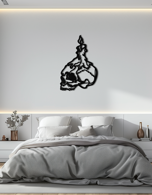 Load image into Gallery viewer, Candle on Skull Gothic Style Metal Wall Art – Dark Themed Home Decor - KAF643
