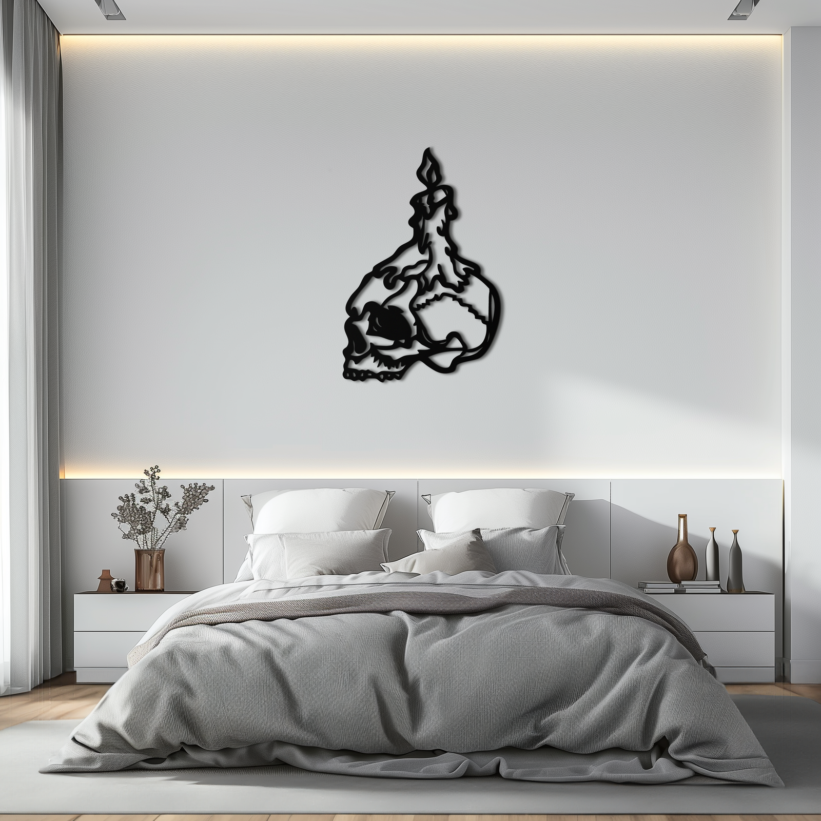Candle on Skull Gothic Style Metal Wall Art – Dark Themed Home Decor - KAF643
