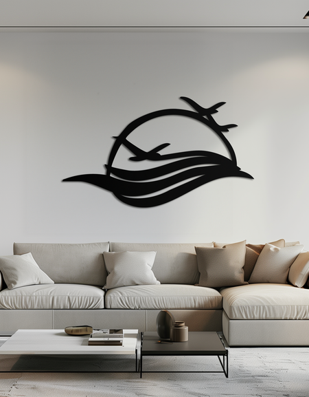 Flying Birds Over Sunset Metal Wall Art – Modern Nature-Inspired Silhouette Decor - KAF644
