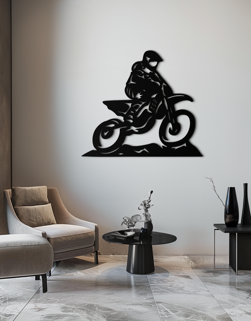 Resmi Galeri görüntüleyicisine yükleyin, Dinamik Motocross Sürücüsü Metal Duvar Sanatı – Off-Road Motosiklet Silüeti Dekoru - KAF645
