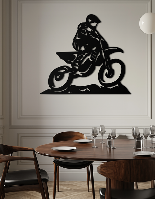Resmi Galeri görüntüleyicisine yükleyin, Dinamik Motocross Sürücüsü Metal Duvar Sanatı – Off-Road Motosiklet Silüeti Dekoru - KAF645
