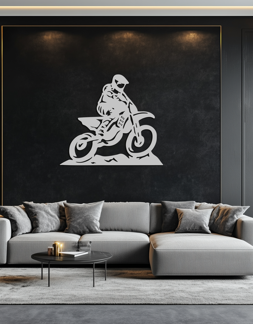 Resmi Galeri görüntüleyicisine yükleyin, Dinamik Motocross Sürücüsü Metal Duvar Sanatı – Off-Road Motosiklet Silüeti Dekoru - KAF645
