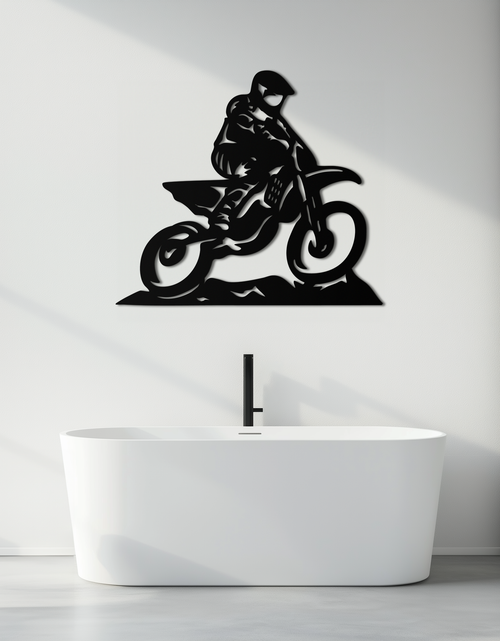 Resmi Galeri görüntüleyicisine yükleyin, Dinamik Motocross Sürücüsü Metal Duvar Sanatı – Off-Road Motosiklet Silüeti Dekoru - KAF645
