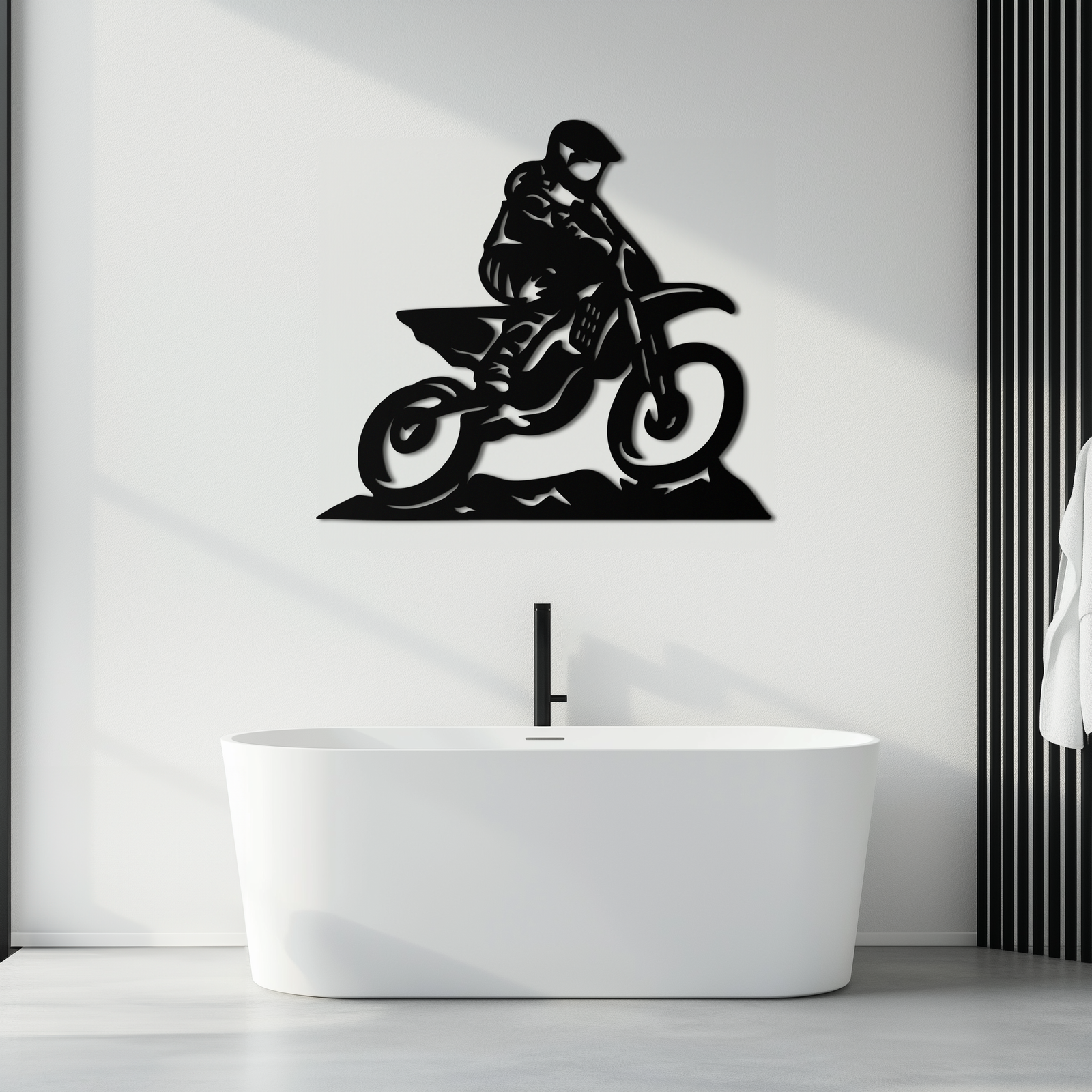 Dinamik Motocross Sürücüsü Metal Duvar Sanatı – Off-Road Motosiklet Silüeti Dekoru - KAF645