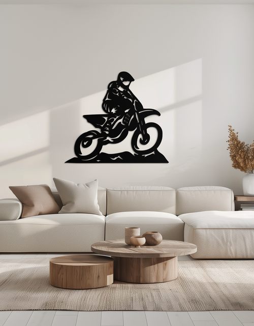 Resmi Galeri görüntüleyicisine yükleyin, Dinamik Motocross Sürücüsü Metal Duvar Sanatı – Off-Road Motosiklet Silüeti Dekoru - KAF645
