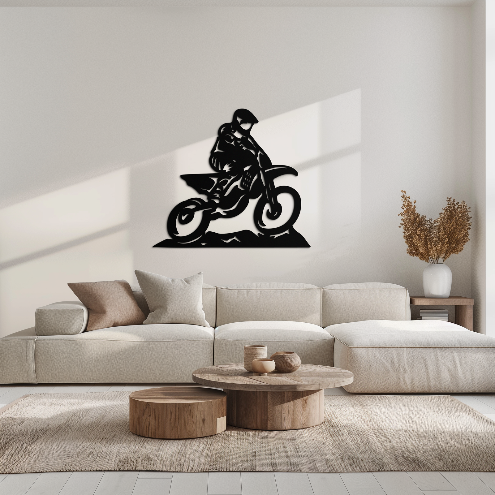 Dinamik Motocross Sürücüsü Metal Duvar Sanatı – Off-Road Motosiklet Silüeti Dekoru - KAF645