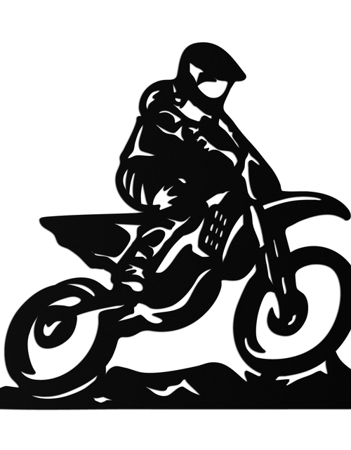 Resmi Galeri görüntüleyicisine yükleyin, Dinamik Motocross Sürücüsü Metal Duvar Sanatı – Off-Road Motosiklet Silüeti Dekoru - KAF645
