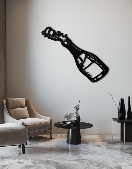 Şampanya Şişesi Patlaması Metal Duvar Sanatı – Barlar ve Mutfaklar için Kutlama Temalı Modern Dekor- KAF646