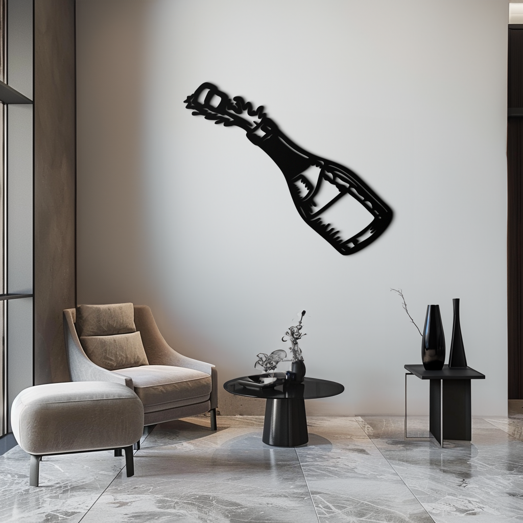 Champagne Bottle Explosion Metal Wall Art – Celebration-Themed Modern Decor for Bars and Kitchens- KAF646