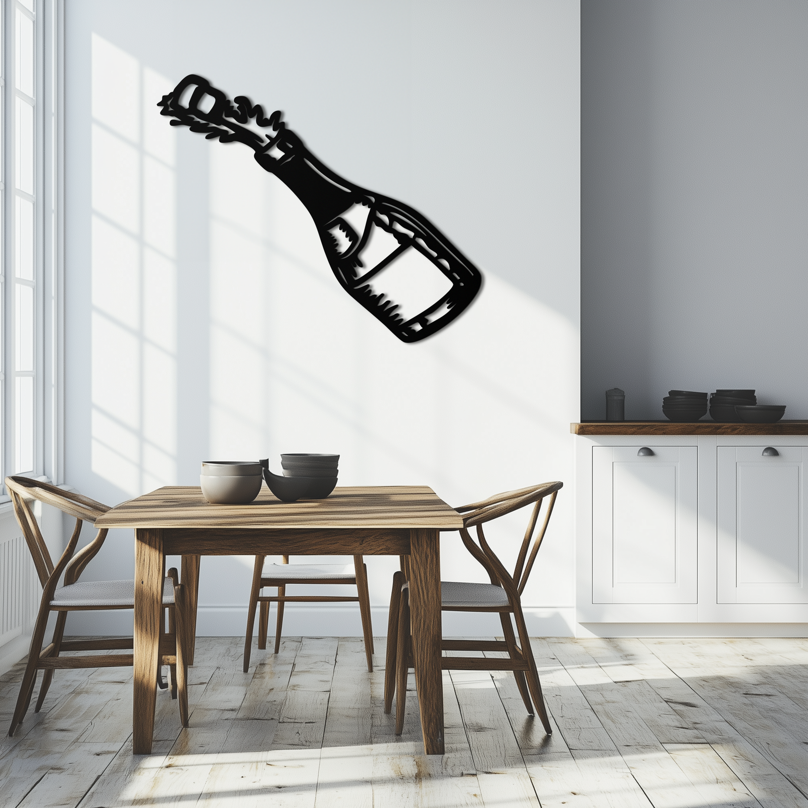 Champagne Bottle Explosion Metal Wall Art – Celebration-Themed Modern Decor for Bars and Kitchens- KAF646