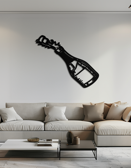 Şampanya Şişesi Patlaması Metal Duvar Sanatı – Barlar ve Mutfaklar için Kutlama Temalı Modern Dekor- KAF646