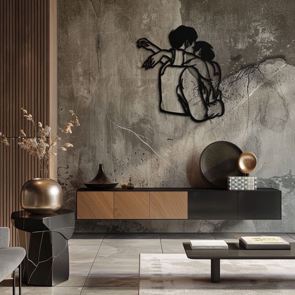 Embracing Couple Metal Wall Art – Romantic Silhouette for Modern Interiors- KAF647