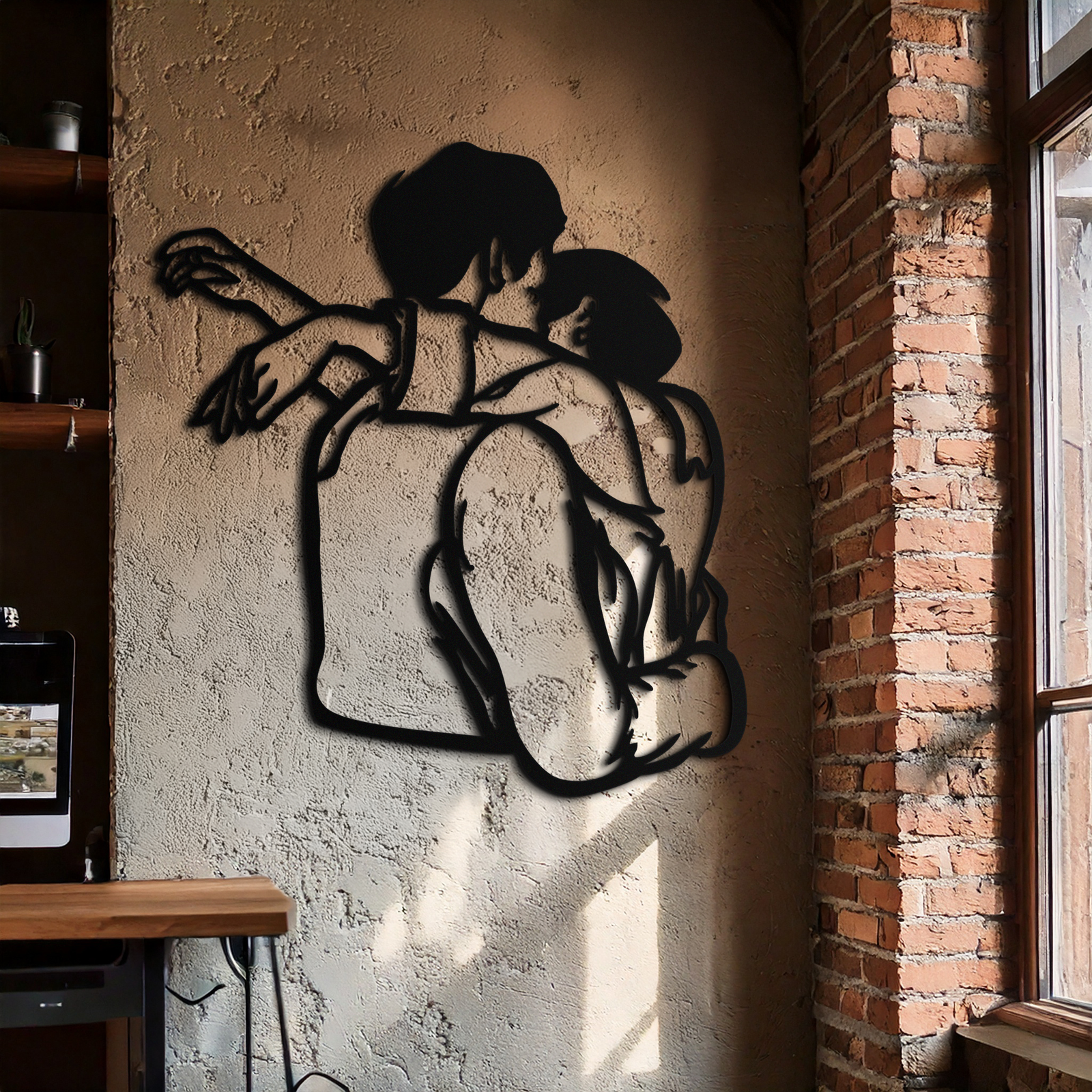 Embracing Couple Metal Wall Art – Romantic Silhouette for Modern Interiors- KAF647