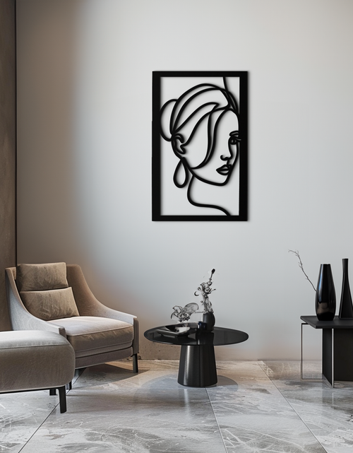 Load image into Gallery viewer, Woman Portrait Line Art Metal Wall Decor – Minimalist Modern Face Silhouette- KAF649
