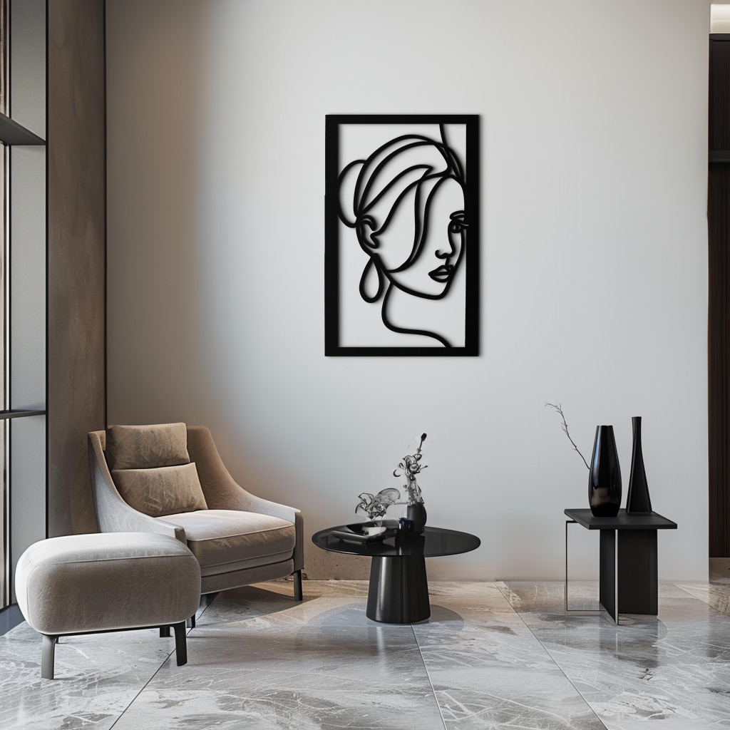 Woman Portrait Line Art Metal Wall Decor – Minimalist Modern Face Silhouette- KAF649