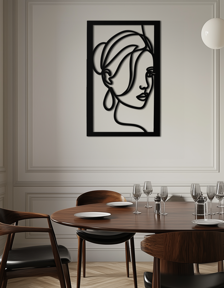 Kadın Portresi Çizgi Sanatı Metal Duvar Dekoru – Minimalist Modern Yüz Silüeti- KAF649