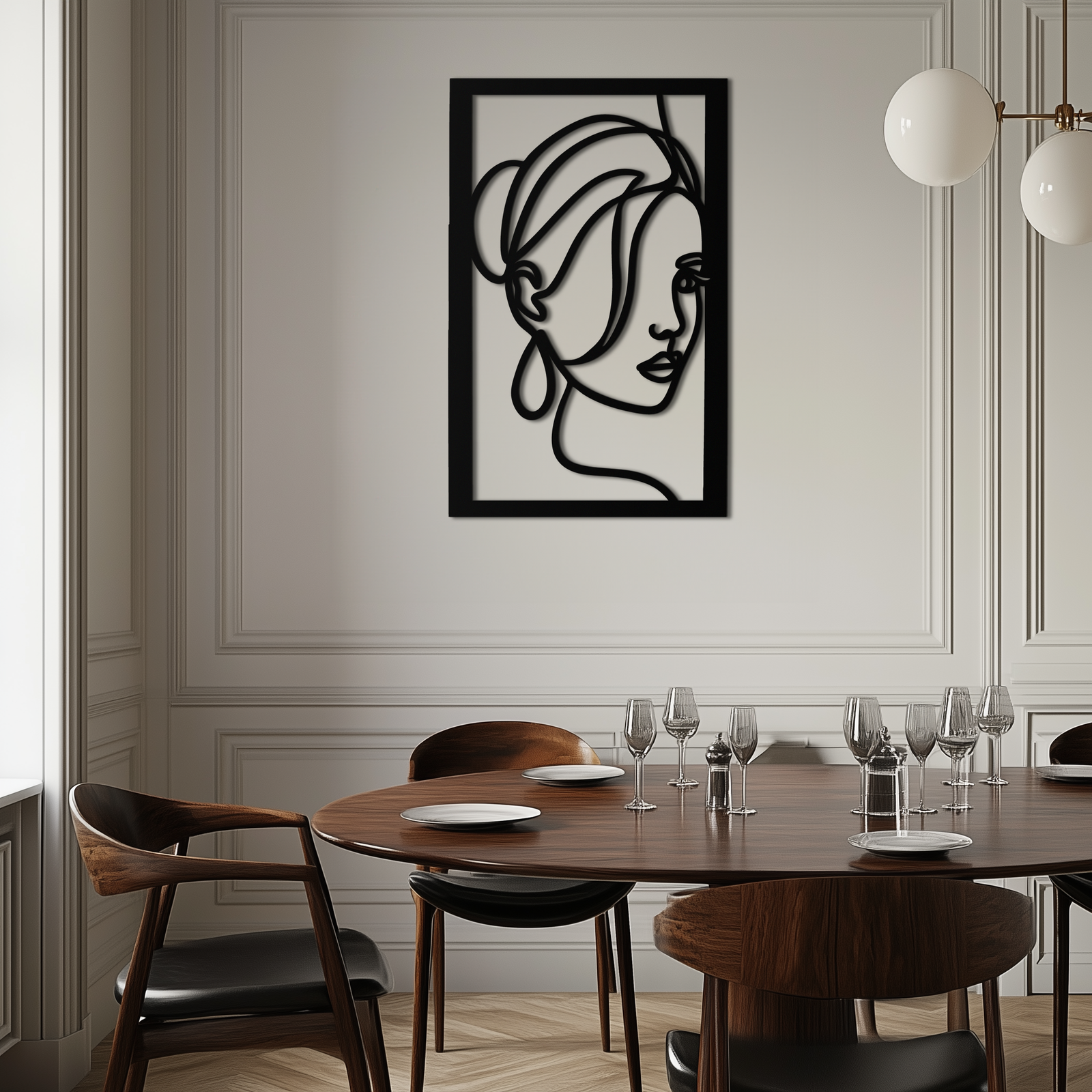 Woman Portrait Line Art Metal Wall Decor – Minimalist Modern Face Silhouette- KAF649
