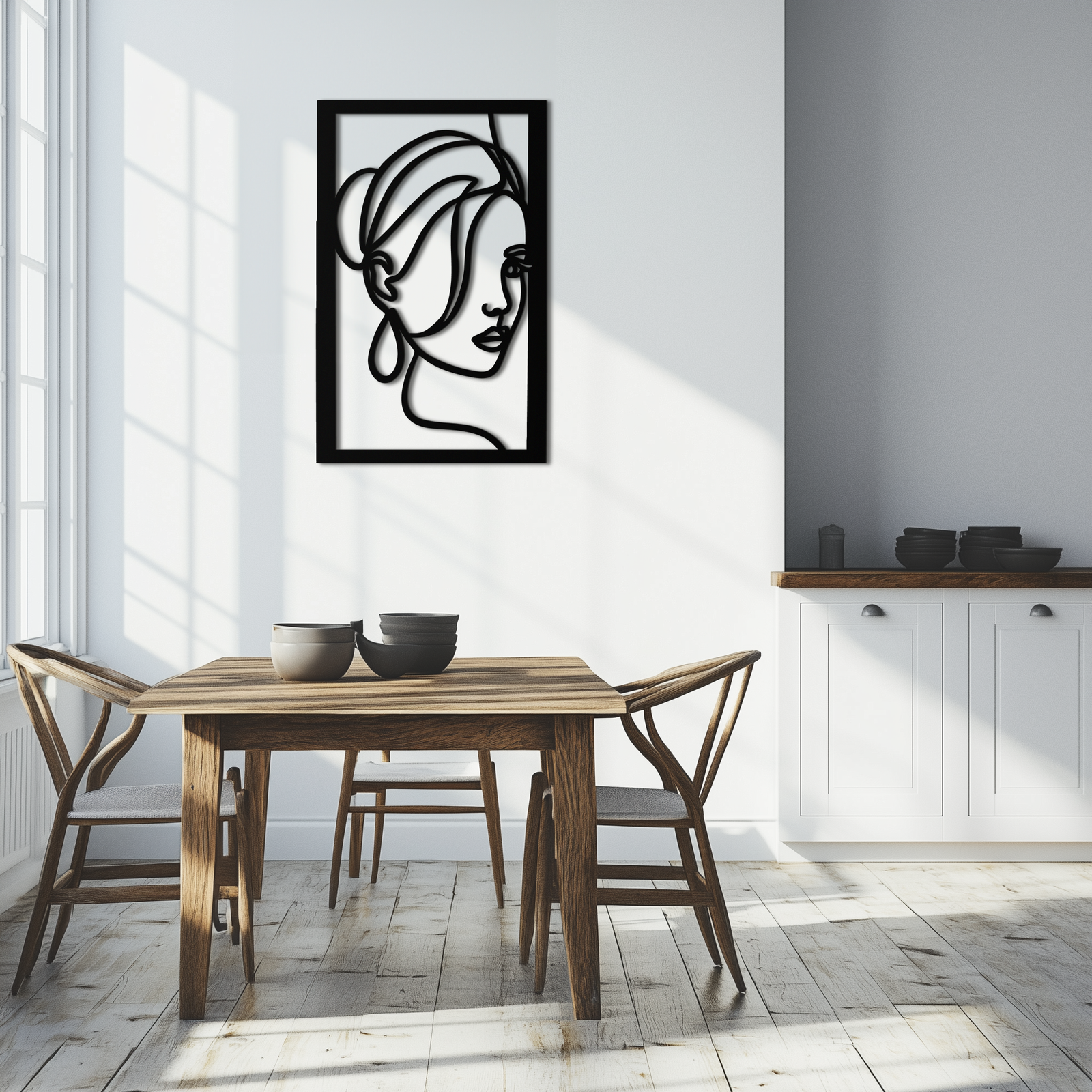 Woman Portrait Line Art Metal Wall Decor – Minimalist Modern Face Silhouette- KAF649