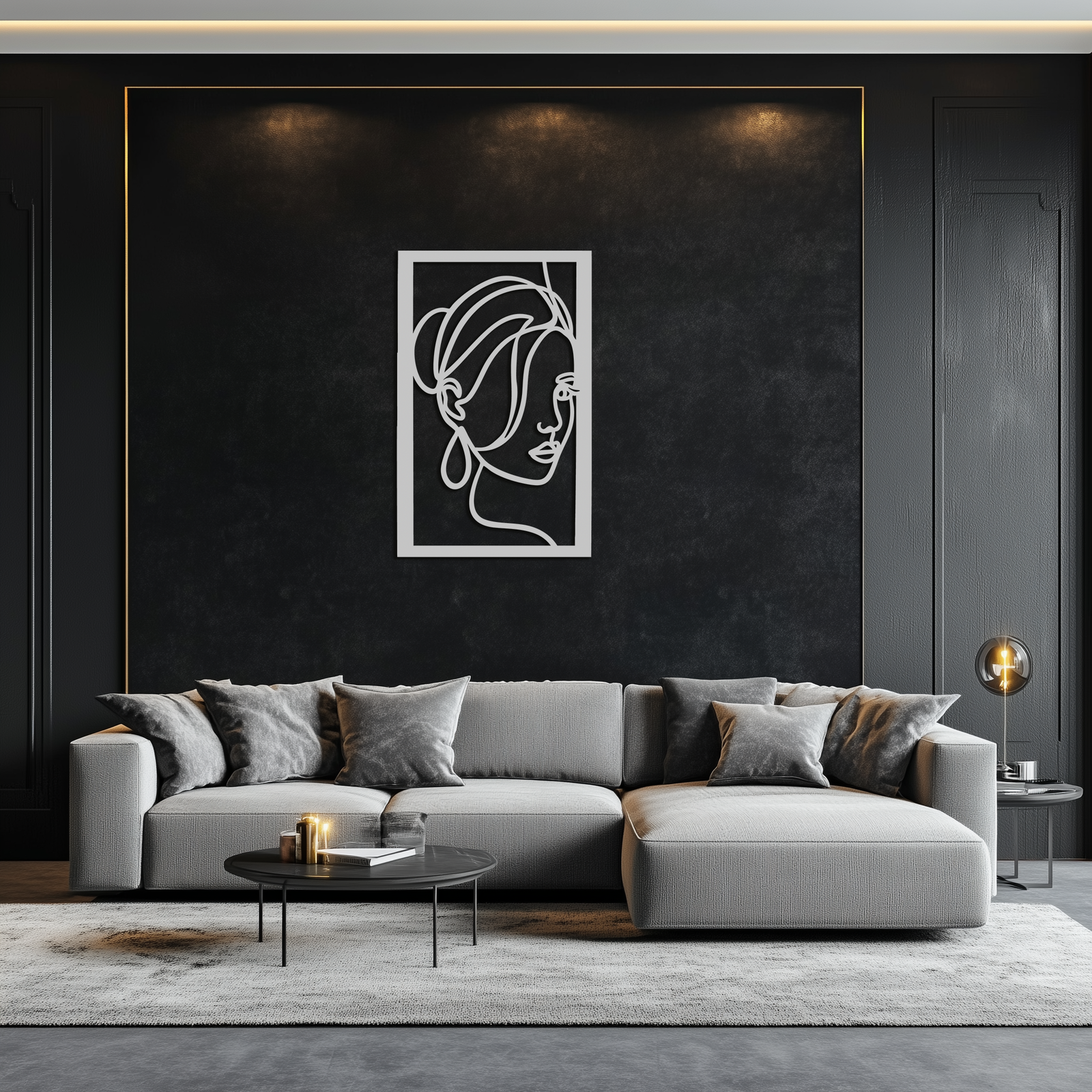 Woman Portrait Line Art Metal Wall Decor – Minimalist Modern Face Silhouette- KAF649