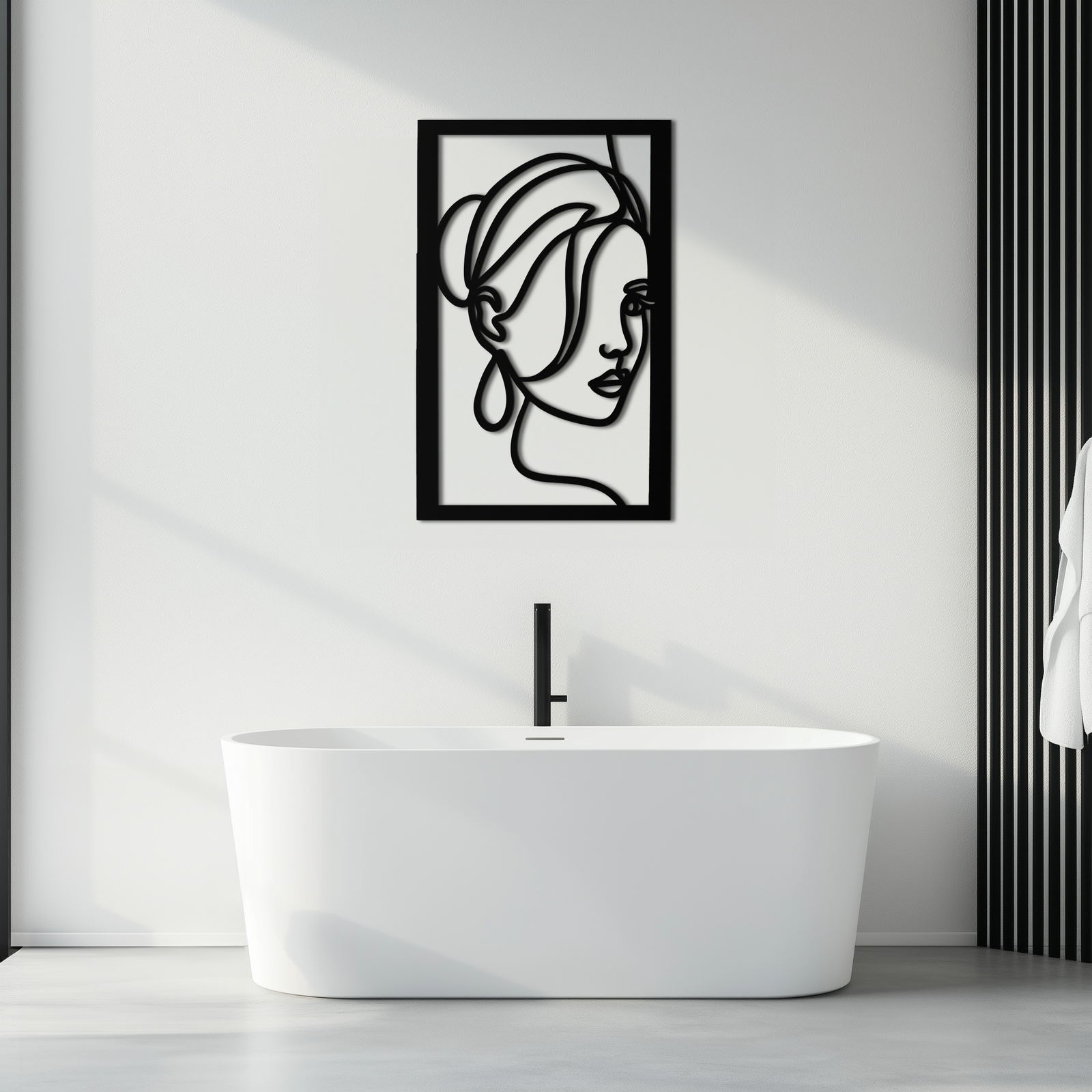 Woman Portrait Line Art Metal Wall Decor – Minimalist Modern Face Silhouette- KAF649