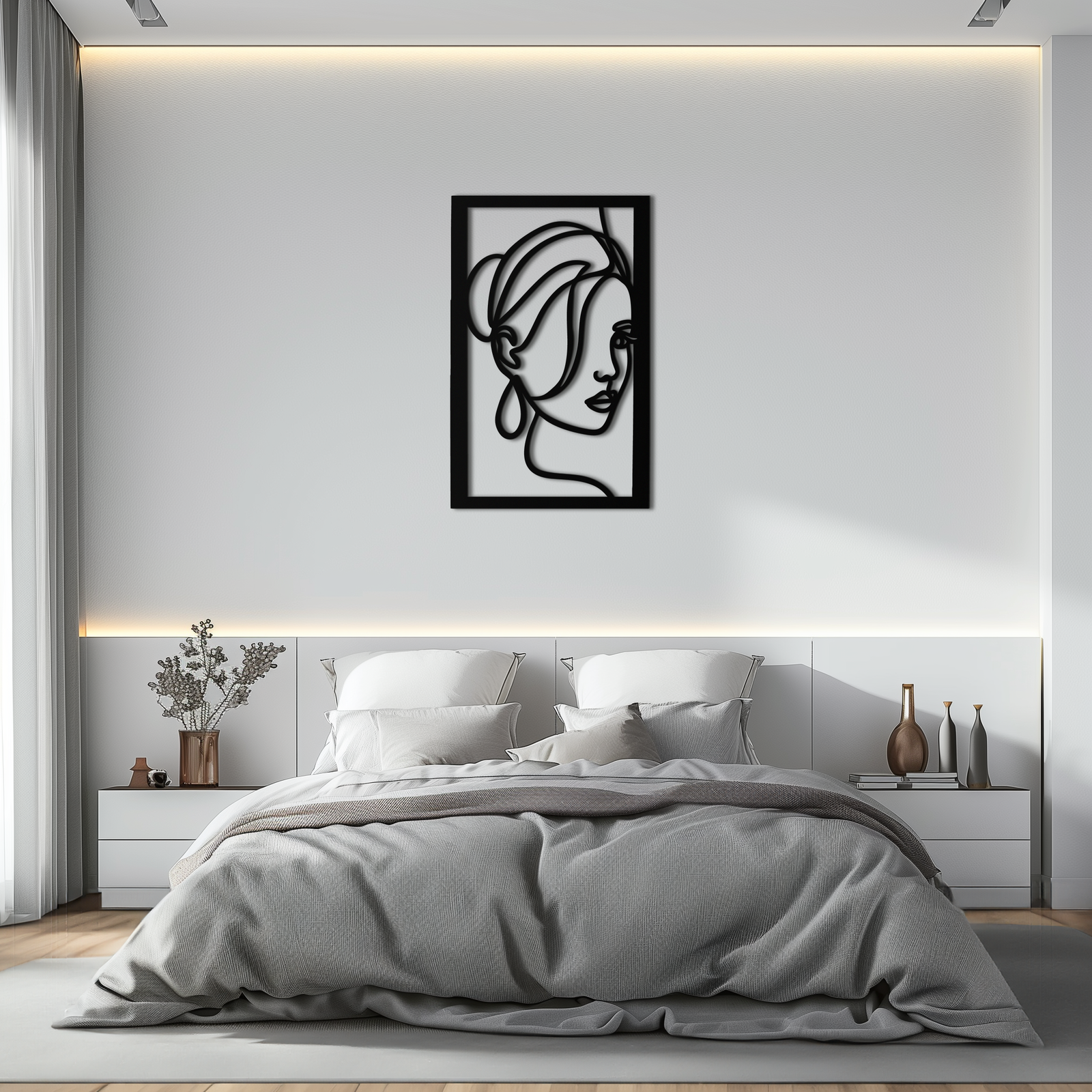 Woman Portrait Line Art Metal Wall Decor – Minimalist Modern Face Silhouette- KAF649