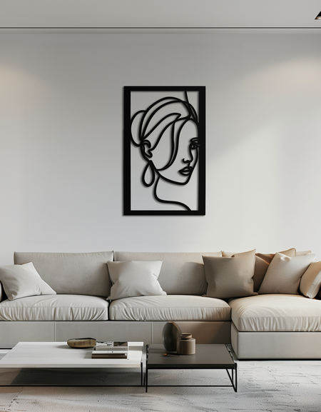 Kadın Portresi Çizgi Sanatı Metal Duvar Dekoru – Minimalist Modern Yüz Silüeti- KAF649
