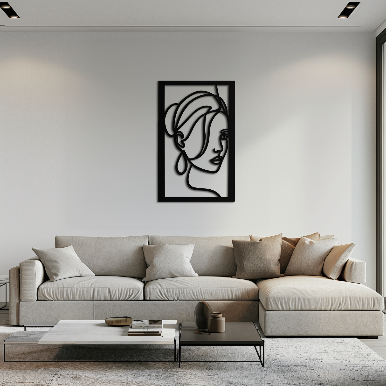 Woman Portrait Line Art Metal Wall Decor – Minimalist Modern Face Silhouette- KAF649