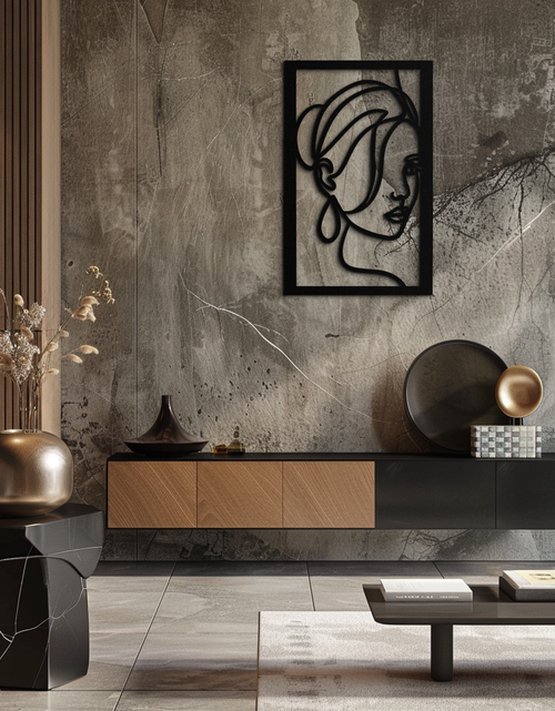 Load image into Gallery viewer, Woman Portrait Line Art Metal Wall Decor – Minimalist Modern Face Silhouette- KAF649
