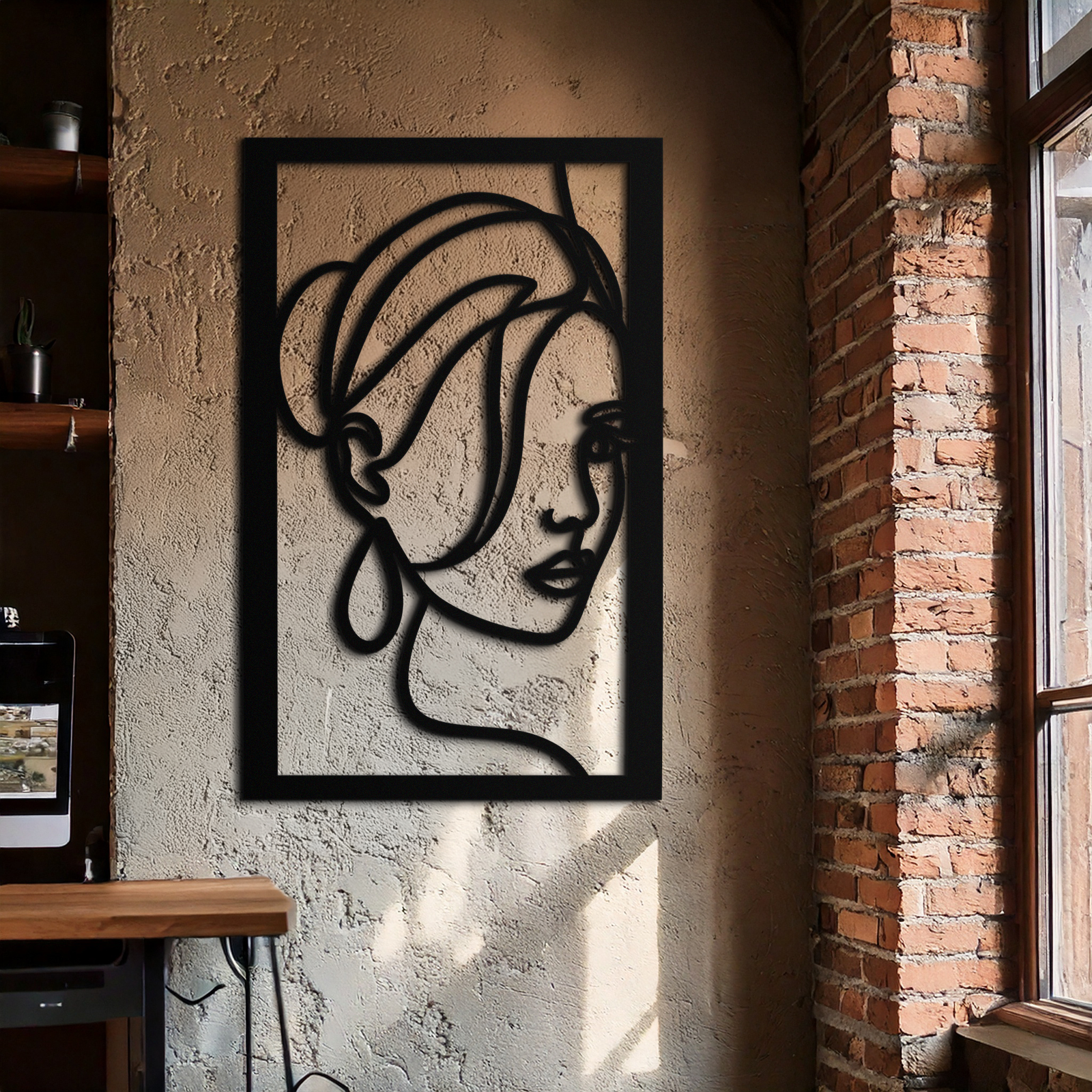 Woman Portrait Line Art Metal Wall Decor – Minimalist Modern Face Silhouette- KAF649