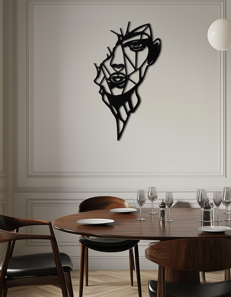 Soyut Çizgi Sanatı Kadın Yüzü Metal Duvar Sanatı – Modern Kadınsı Siluet Dekoru- KAF650