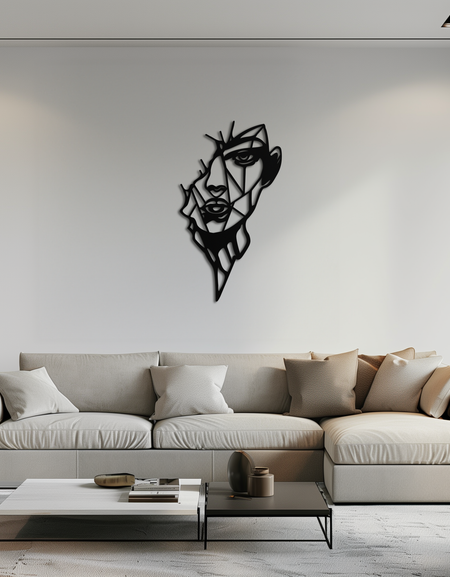 Soyut Çizgi Sanatı Kadın Yüzü Metal Duvar Sanatı – Modern Kadınsı Siluet Dekoru- KAF650