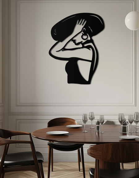 Elegant Woman with Hat Metal Wall Art – Fashion-Inspired Silhouette Décor- KAF651