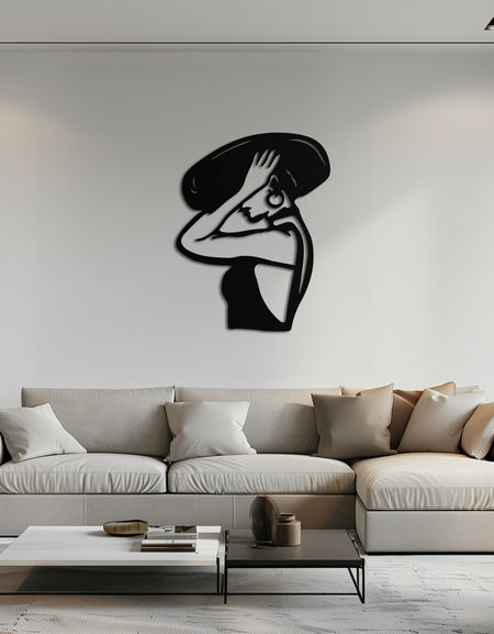 Elegant Woman with Hat Metal Wall Art – Fashion-Inspired Silhouette Décor- KAF651