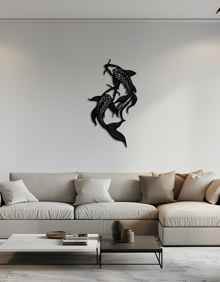 Dual Fish Metal Wall Art – Nature-Inspired Aquatic Silhouette for Modern Interiors- KAF653