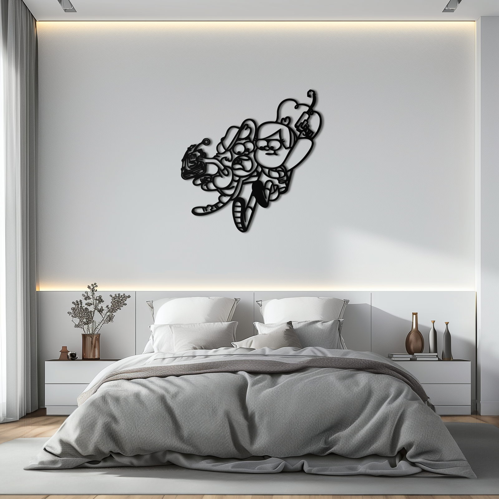 Mabel & Dipper Pines Metal Wall Art – Gravity Falls-Inspired Silhouette for Fans- KAF661